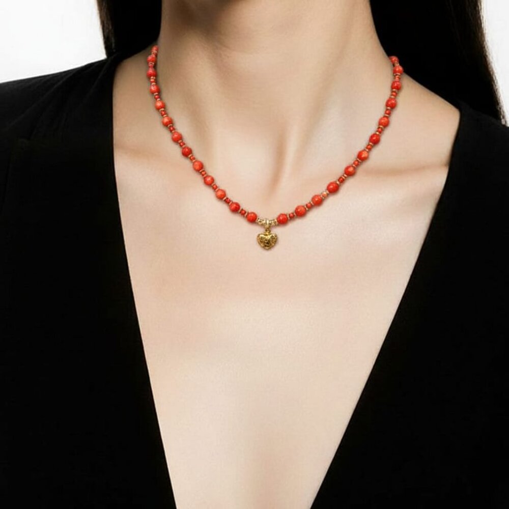 Red Gemstone Necklace – Boho Chic Statement Jewelry with Gold Accents